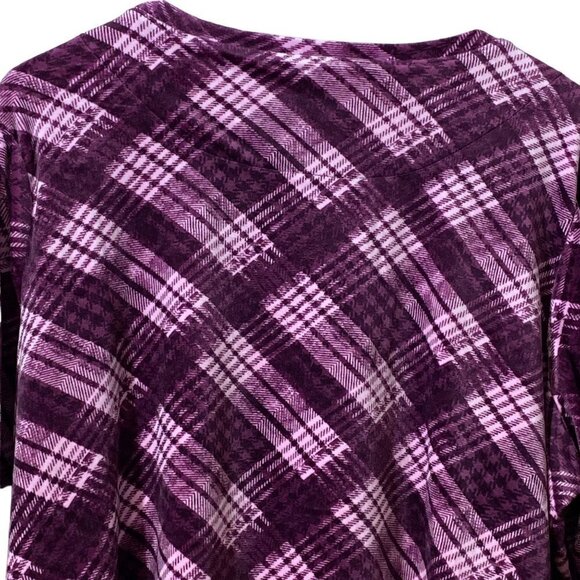 Denim & Co. Velour Top 2XP Plum Check Pullover Long Sleeve - Picture 7 of 11